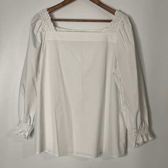 Lafayette 148 New York Beautiful Feminine White Eyelet Cotton Blouse size XL. - Picture 4 of 15